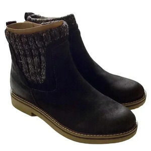 Comfortiva Rawnie Women 7.5 M 38.5 Suede Chelsea Ankle Boots Black Sock Cuff NEW